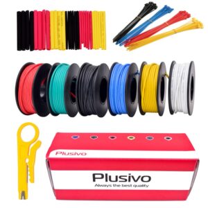 Plusivo 22AWG 6 Colors x 10M 600V Pre-Tinned Hook up Wire Kit – Solid Core