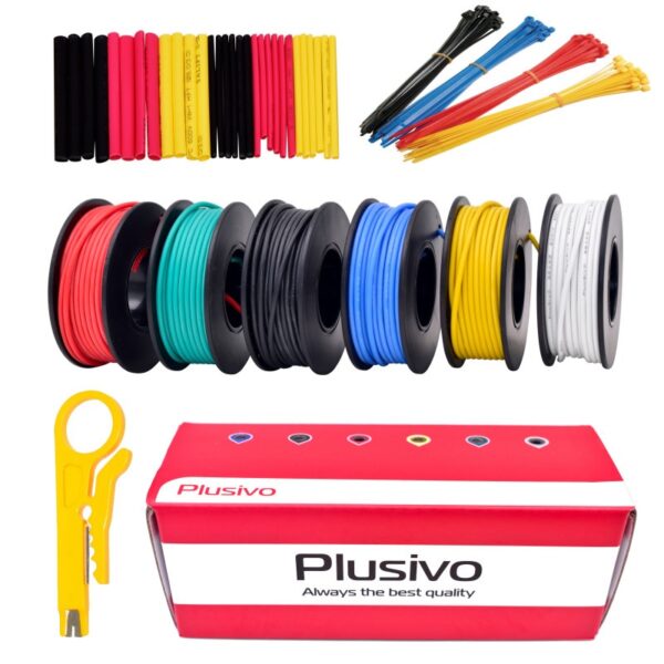 Plusivo 22AWG 6 Colors x 10M 600V Pre-Tinned Hook up Wire Kit – Solid Core