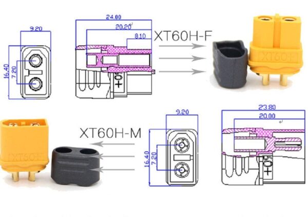 Amass XT60 Male-Female Connector pair with Housing-5Pair - Image 3