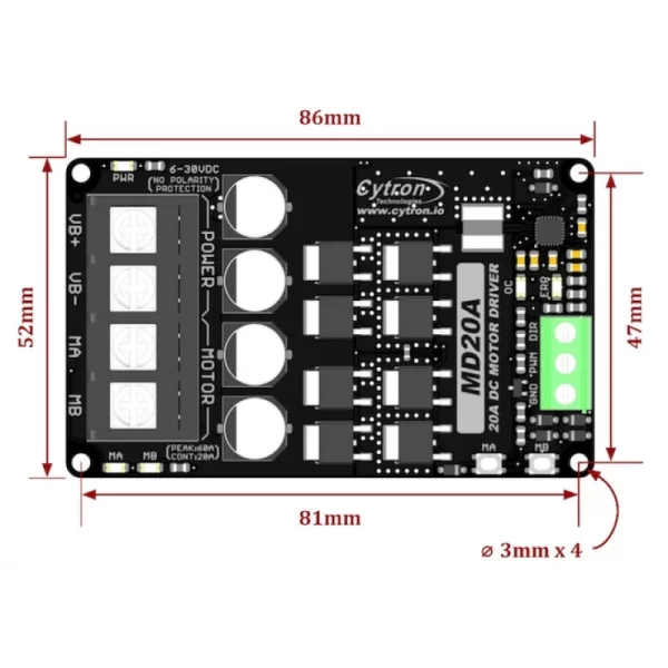 Cytron 20Amp 6V-30V DC Motor Driver MD20A - Image 2